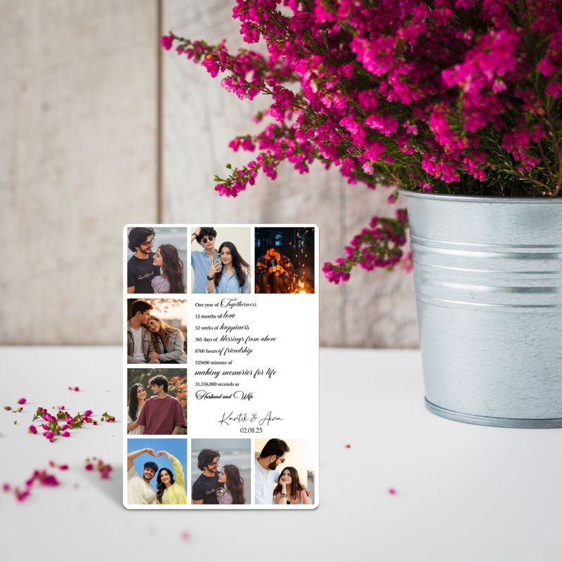 Personalized First Anniversary Photo Collage Frame, Gift for Wedding Day Husband and Wife Keepsake, 1st Anniversary Gift For Couples Stand Pin Included